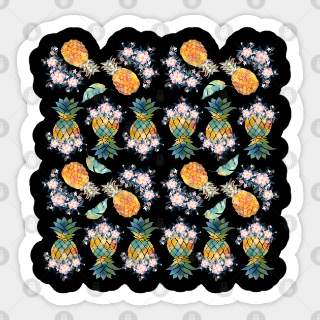 Tropical Midnight Flowering Pineapple Sticker by Mr Bushido